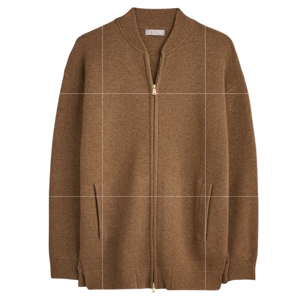 NEW J. CREW Full-zip flight sweater-jacket Heather Rich Camel Size Medium
